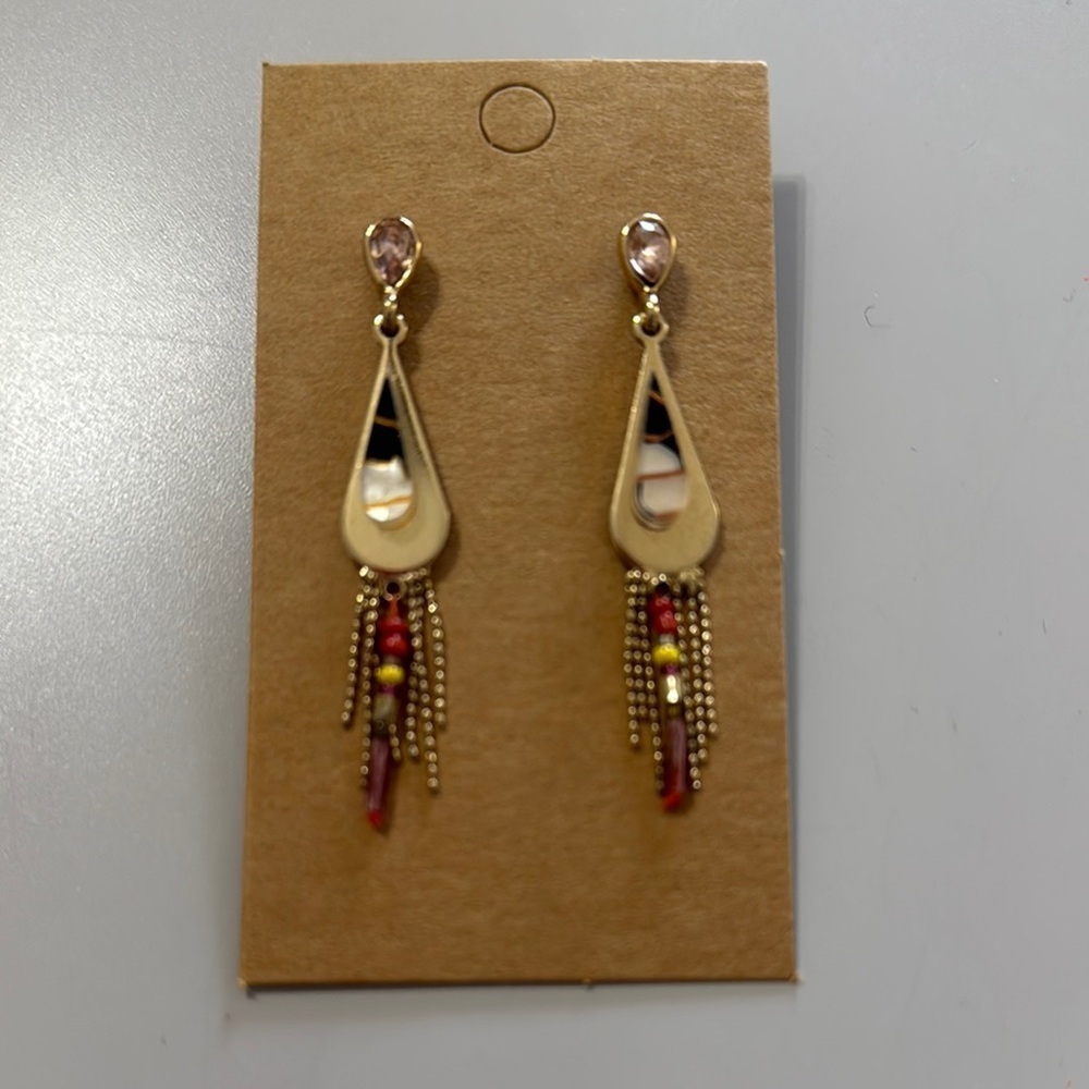 Elegant Gold and Red Dangle Earrings
